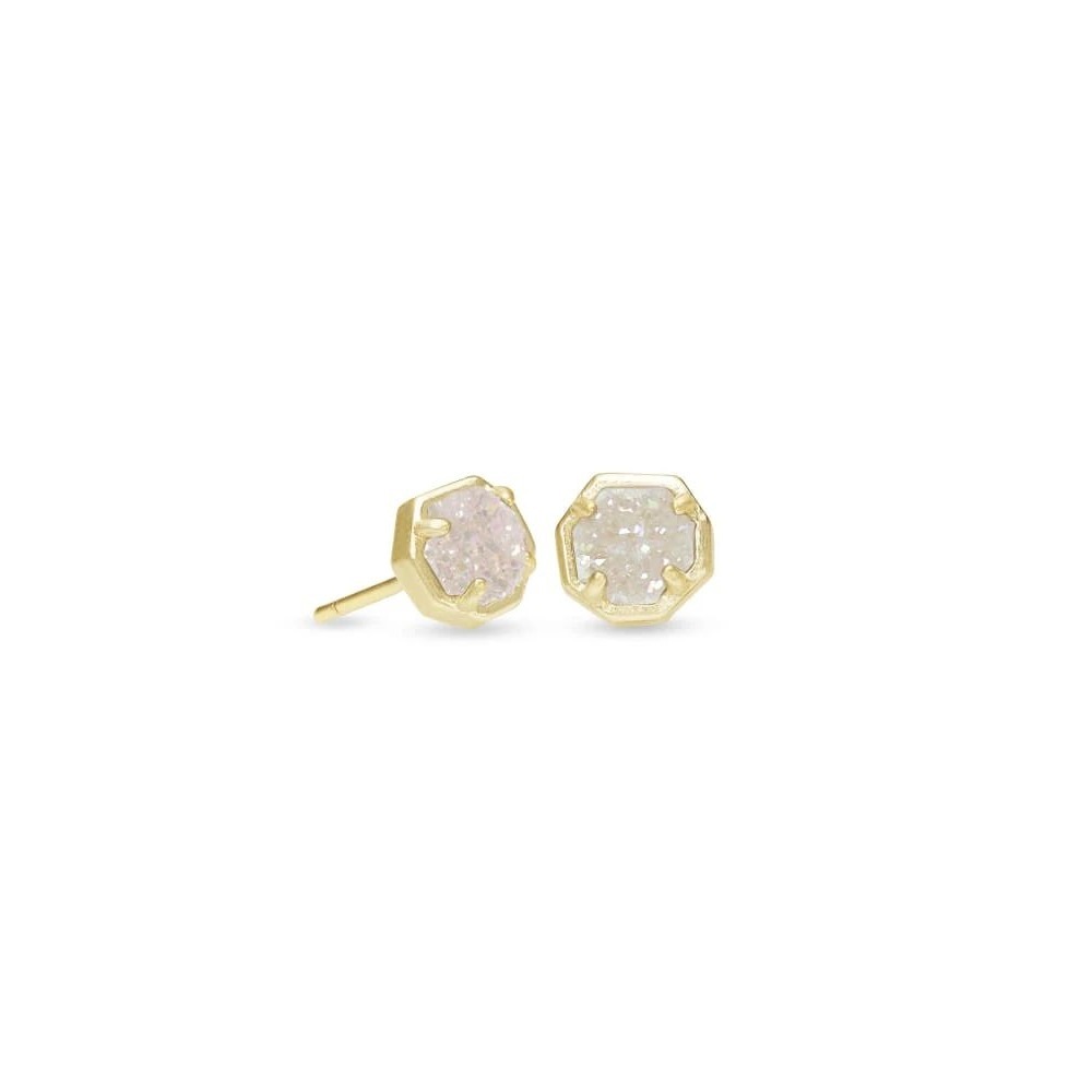 NWT Kendra Scott Nola Gold Stud Earrings in Iridescent Drusy /Gift Ready in Box!